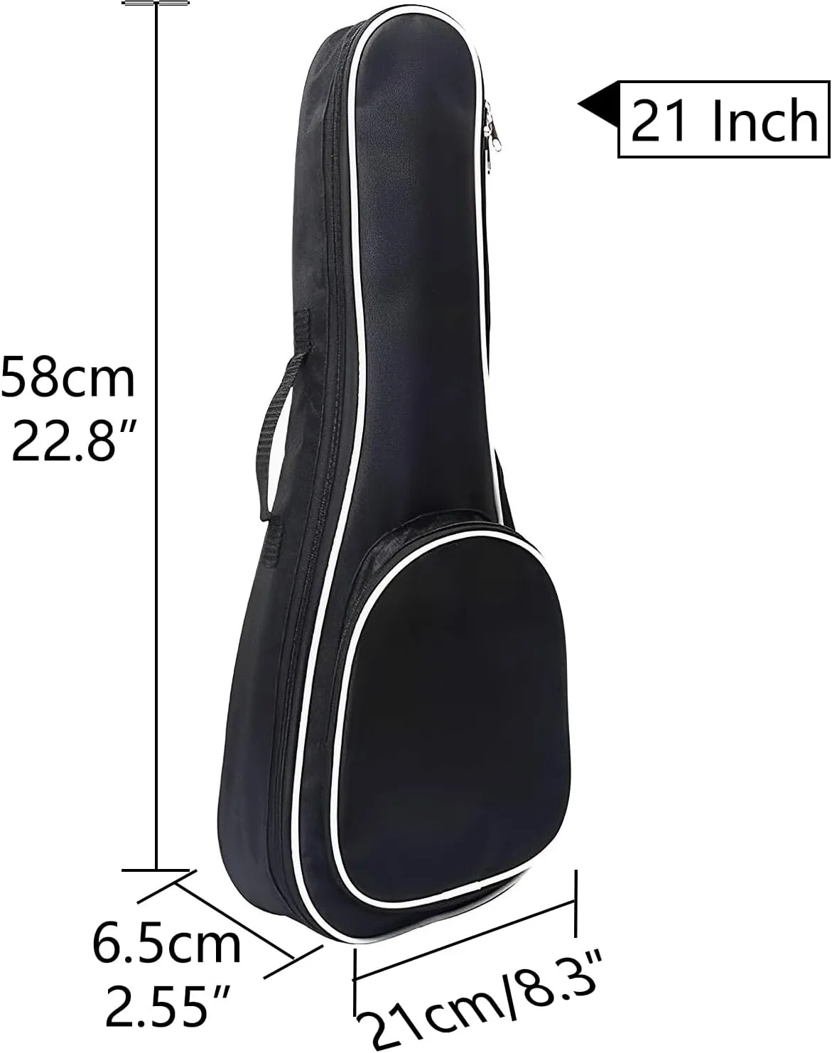 21 Inch Ukulele Case Backpack Straps Gig Bag Case Storage For Travel Performance Concert Show (Black with White Edge)