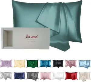 22 Momme Silk Pillowcase for Hair and Skin Made in USA,100% Pure Mulberry Silk Pillow Cases, 6A Grade Natural Organic Silk, Oeko-TEX Certified, Anti Aging, 1 Pack 20"x26" (Standard, Mineral Blue)