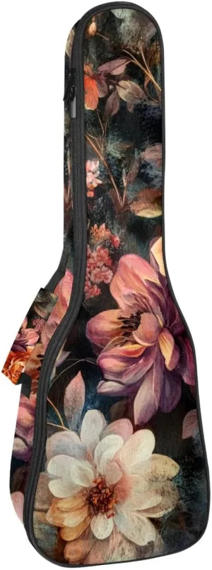 23 Inch Concert Ukulele Case Abstract Flower Colorful Design Ukulele Padded Bag with Storage and Shoulder Straps