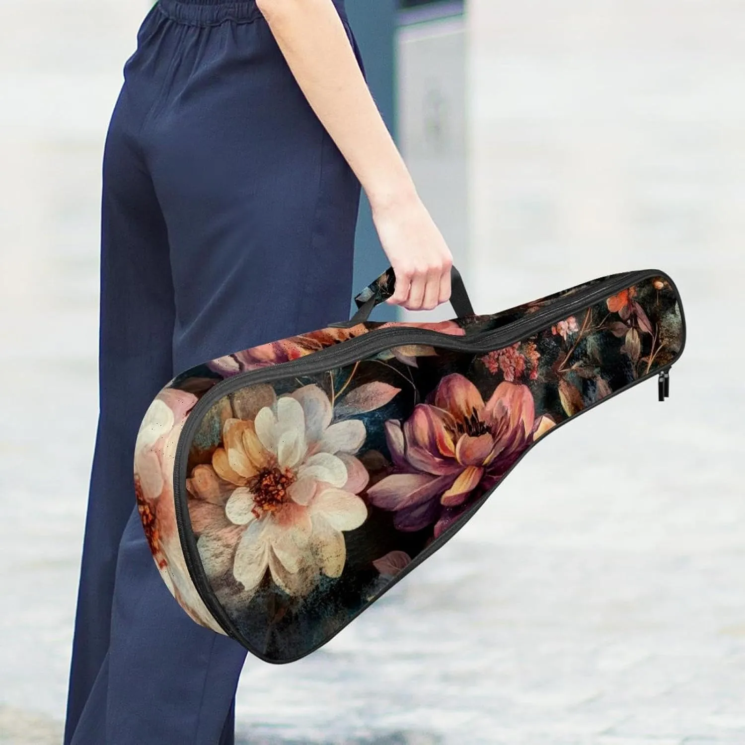 23 Inch Concert Ukulele Case Abstract Flower Colorful Design Ukulele Padded Bag with Storage and Shoulder Straps