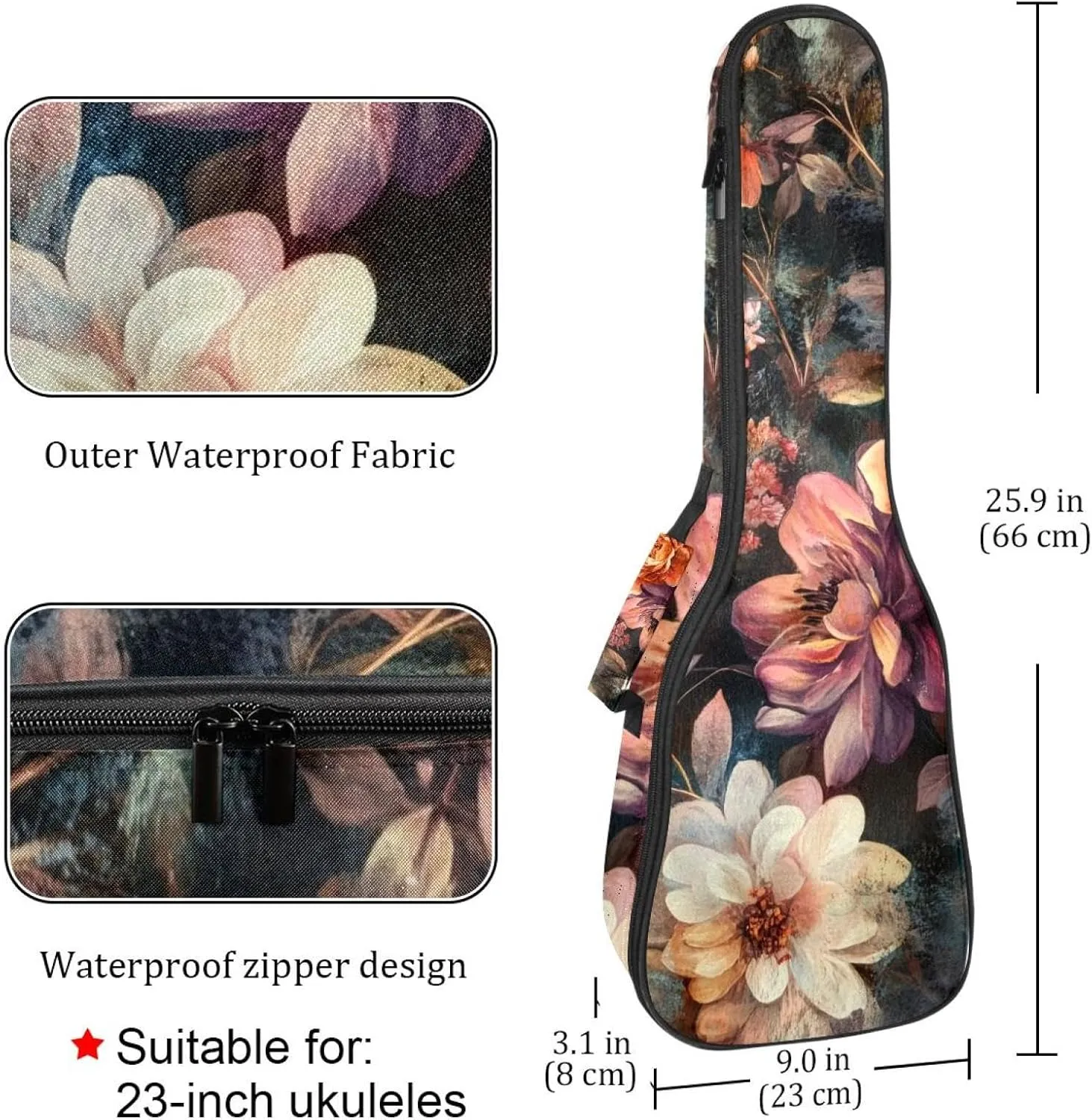 23 Inch Concert Ukulele Case Abstract Flower Colorful Design Ukulele Padded Bag with Storage and Shoulder Straps