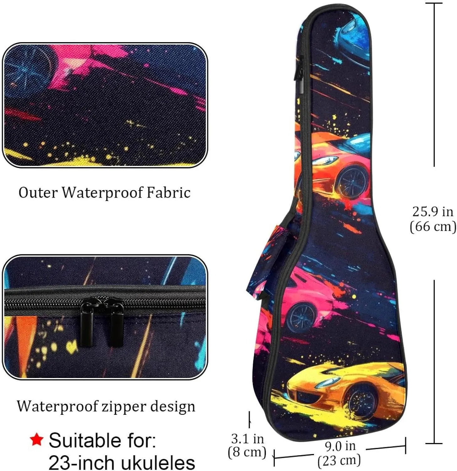 23 Inch Concert Ukulele Case Abstract Seamless Pattern with Speed Race Ukulele Padded Bag with Storage and Shoulder Straps