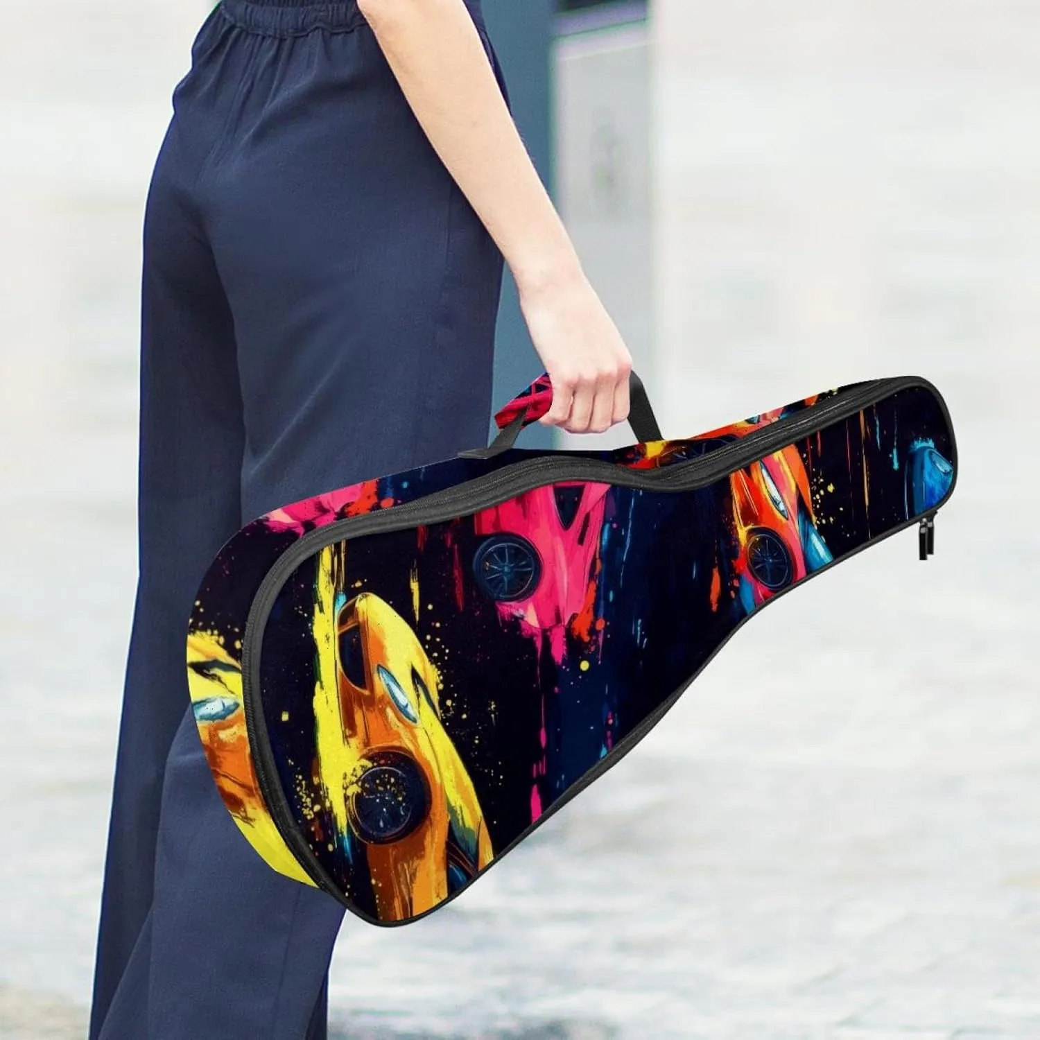 23 Inch Concert Ukulele Case Abstract Seamless Pattern with Speed Race Ukulele Padded Bag with Storage and Shoulder Straps
