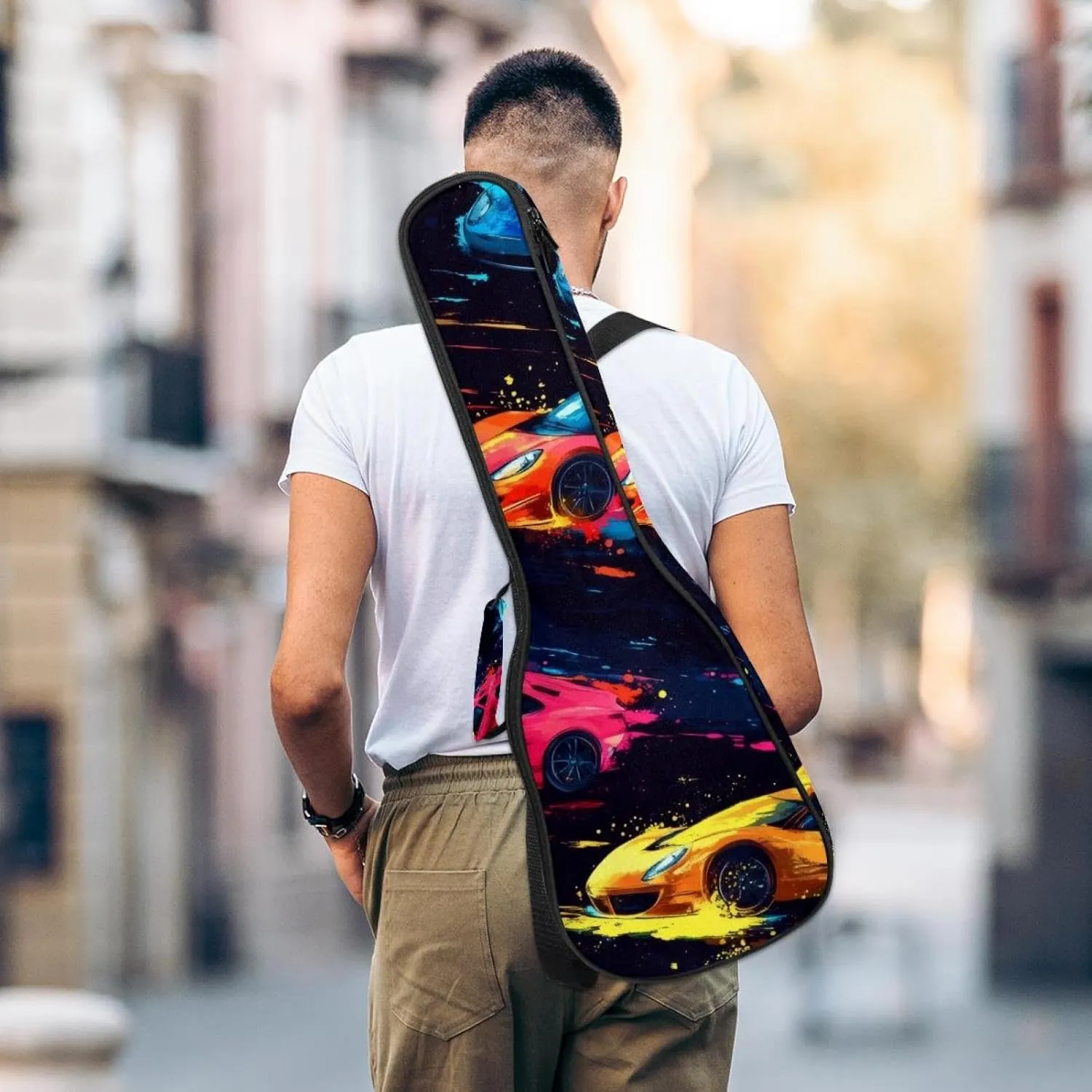23 Inch Concert Ukulele Case Abstract Seamless Pattern with Speed Race Ukulele Padded Bag with Storage and Shoulder Straps