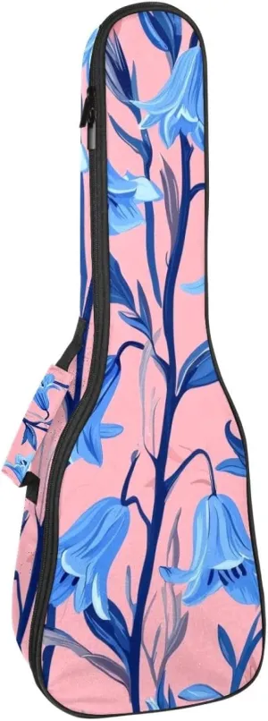 23 Inch Concert Ukulele Case Bluebells Flowers Seamless on Pink Background Ukulele Padded Bag with Storage and Shoulder Straps