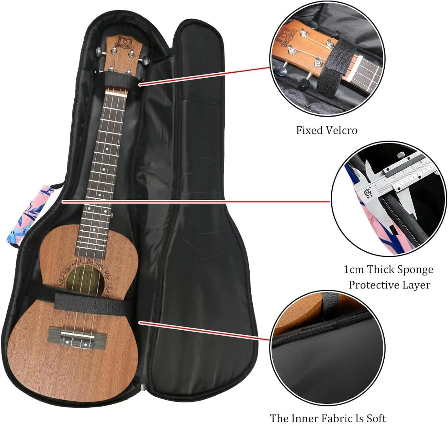 23 Inch Concert Ukulele Case Bluebells Flowers Seamless on Pink Background Ukulele Padded Bag with Storage and Shoulder Straps