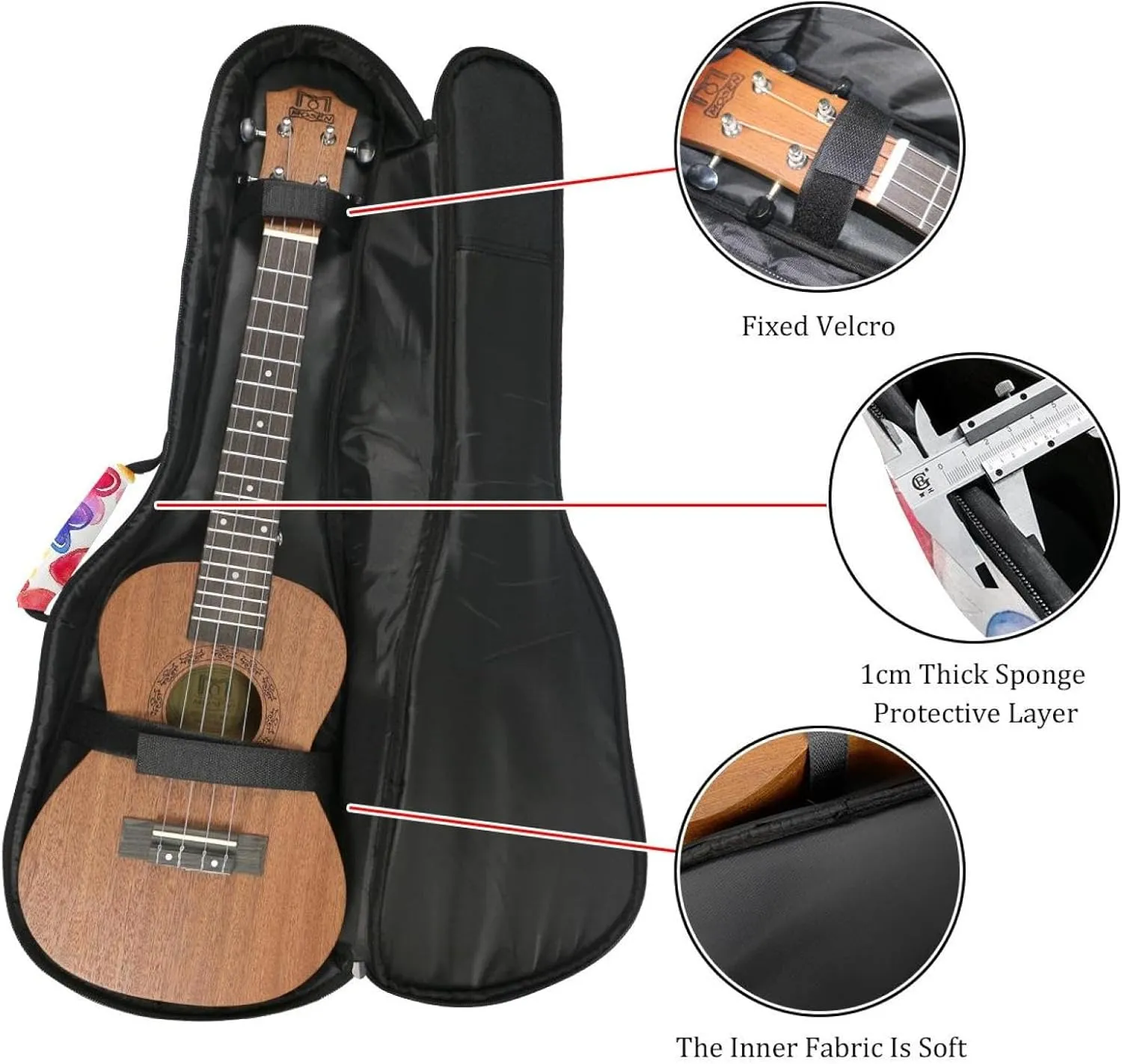 23 Inch Concert Ukulele Case Colorful Hearts Abstract Watercolor Seamless Pattern Ukulele Padded Bag with Storage and Shoulder Straps