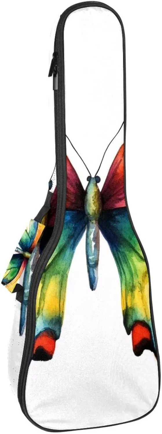 23 Inch Concert Ukulele Case Colorful Watercolor Butterfly Ukulele Padded Bag with Storage and Shoulder Straps