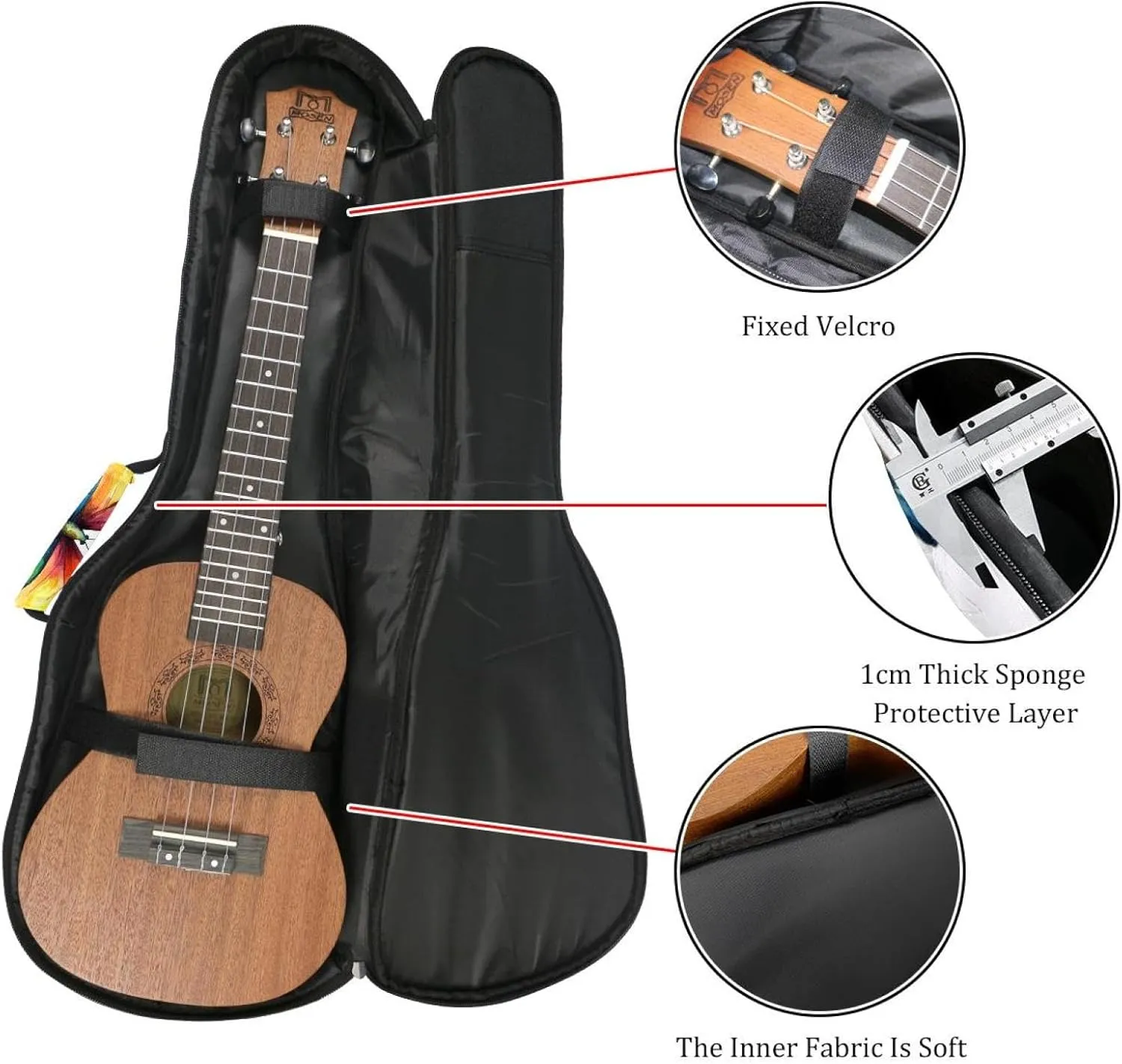 23 Inch Concert Ukulele Case Colorful Watercolor Butterfly Ukulele Padded Bag with Storage and Shoulder Straps