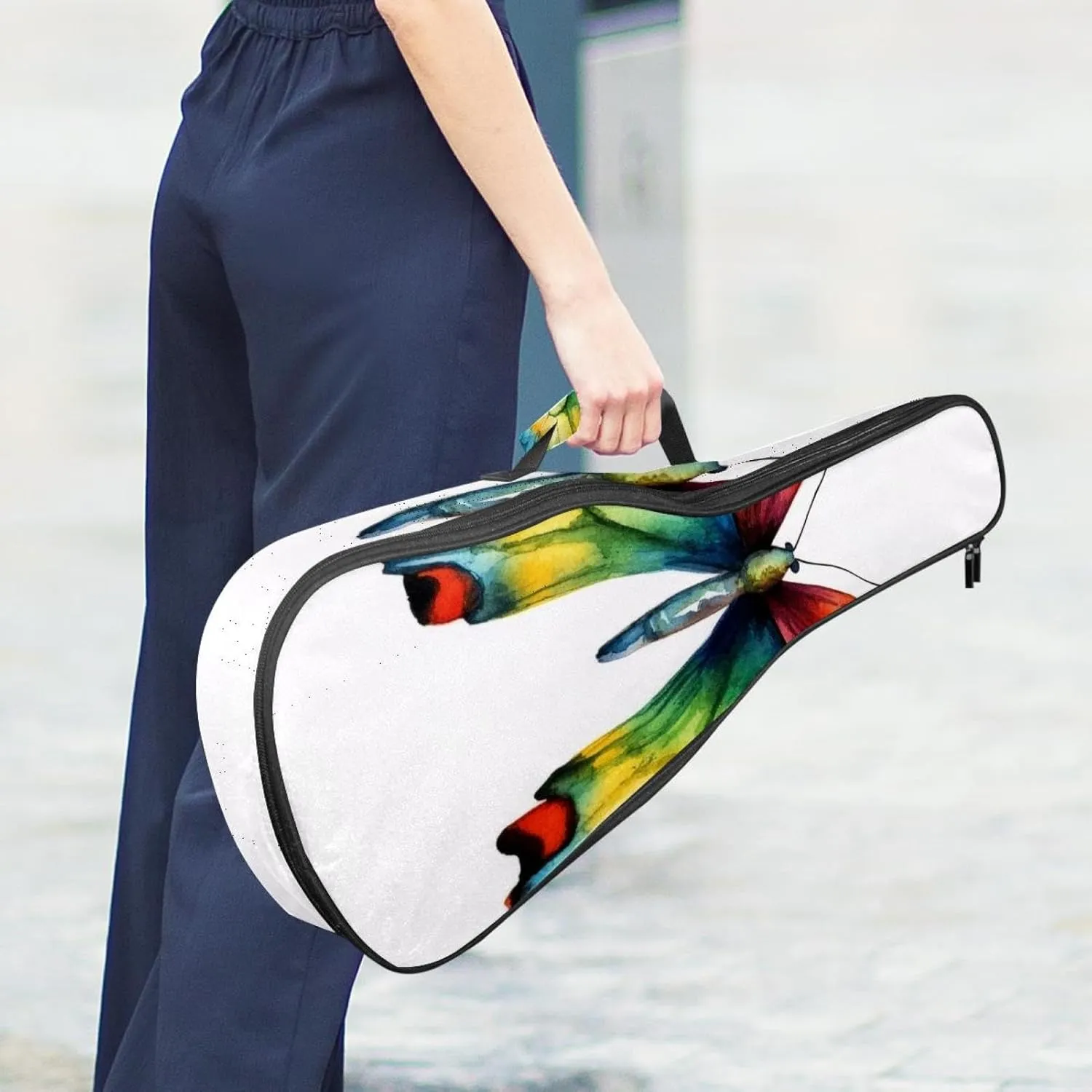 23 Inch Concert Ukulele Case Colorful Watercolor Butterfly Ukulele Padded Bag with Storage and Shoulder Straps