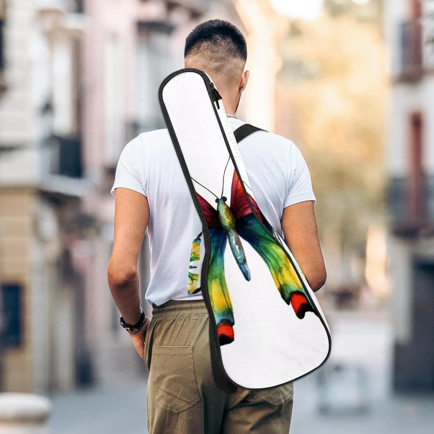 23 Inch Concert Ukulele Case Colorful Watercolor Butterfly Ukulele Padded Bag with Storage and Shoulder Straps