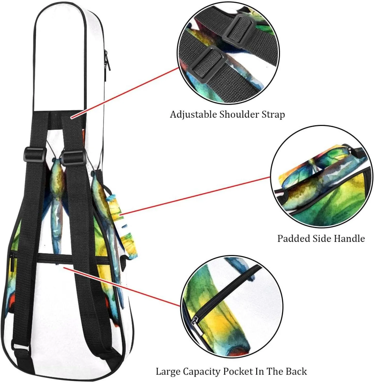 23 Inch Concert Ukulele Case Colorful Watercolor Butterfly Ukulele Padded Bag with Storage and Shoulder Straps