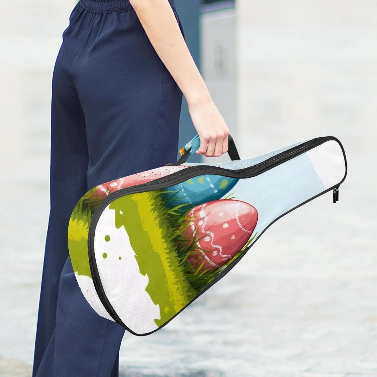 23 Inch Concert Ukulele Case Colourful Eggs Ukulele Padded Bag with Storage and Shoulder Straps