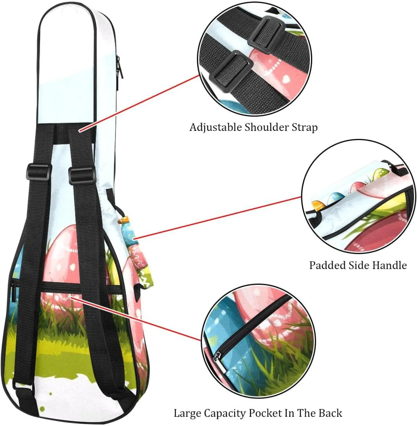 23 Inch Concert Ukulele Case Colourful Eggs Ukulele Padded Bag with Storage and Shoulder Straps