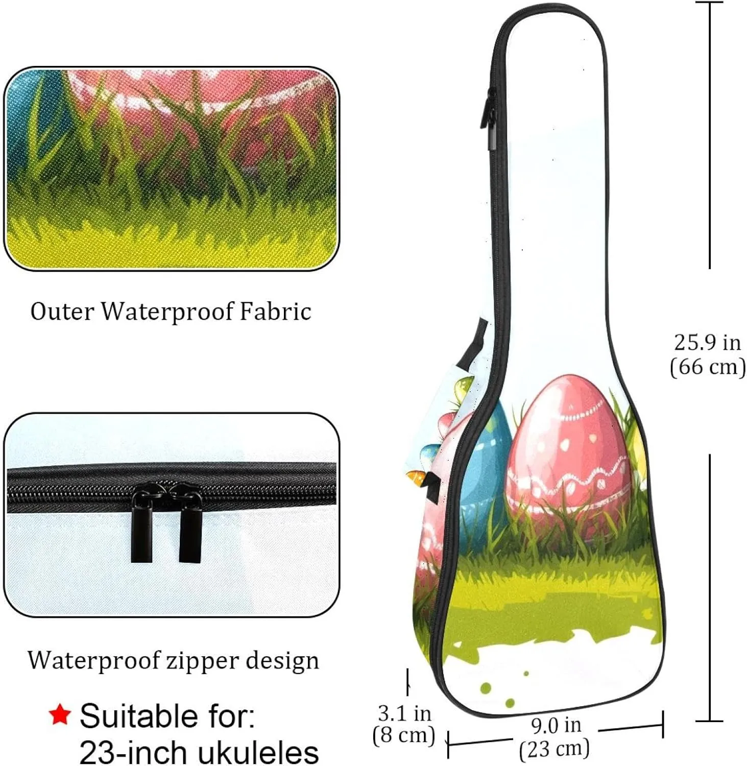 23 Inch Concert Ukulele Case Colourful Eggs Ukulele Padded Bag with Storage and Shoulder Straps