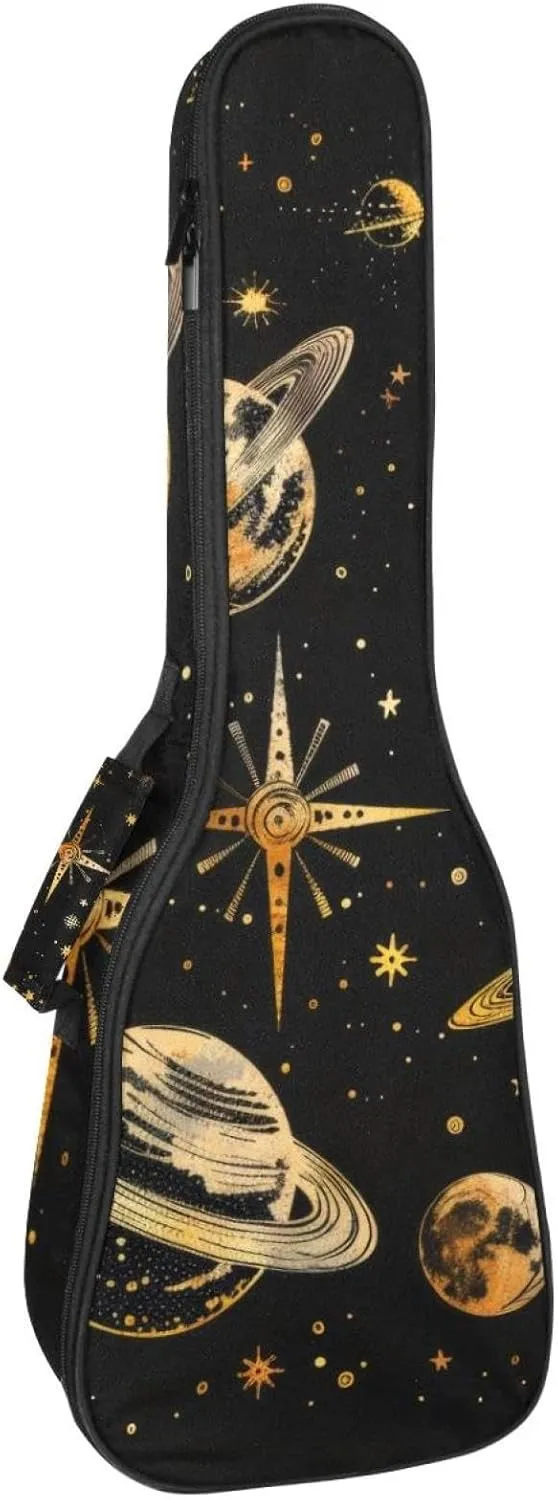 23 Inch Concert Ukulele Case Cool Planets Solar System Galaxy and Stars Pattern Ukulele Padded Bag with Storage and Shoulder Straps