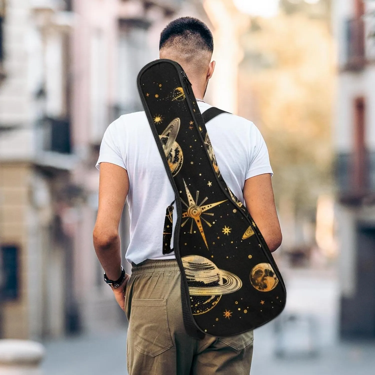 23 Inch Concert Ukulele Case Cool Planets Solar System Galaxy and Stars Pattern Ukulele Padded Bag with Storage and Shoulder Straps