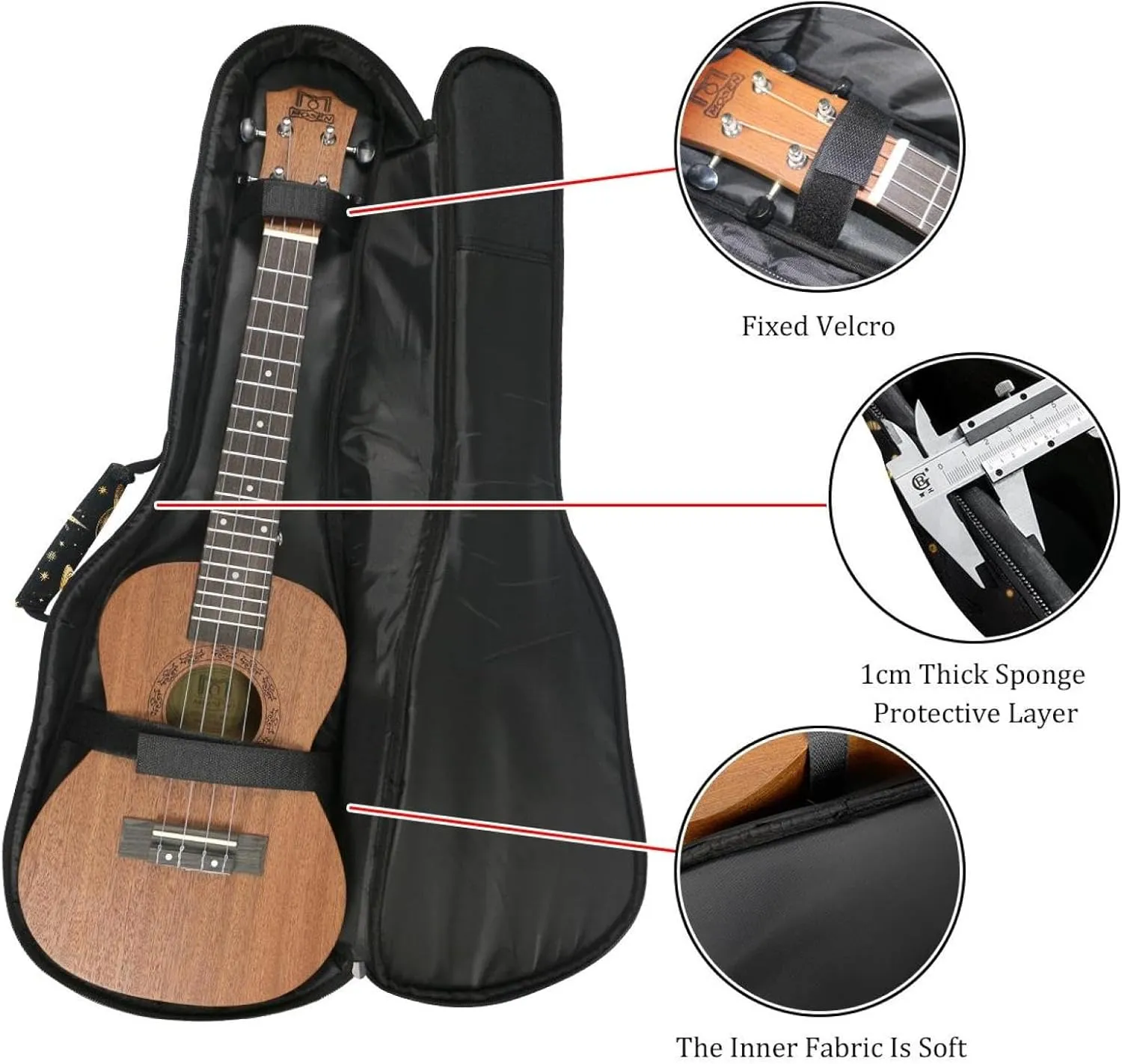 23 Inch Concert Ukulele Case Cool Planets Solar System Galaxy and Stars Pattern Ukulele Padded Bag with Storage and Shoulder Straps