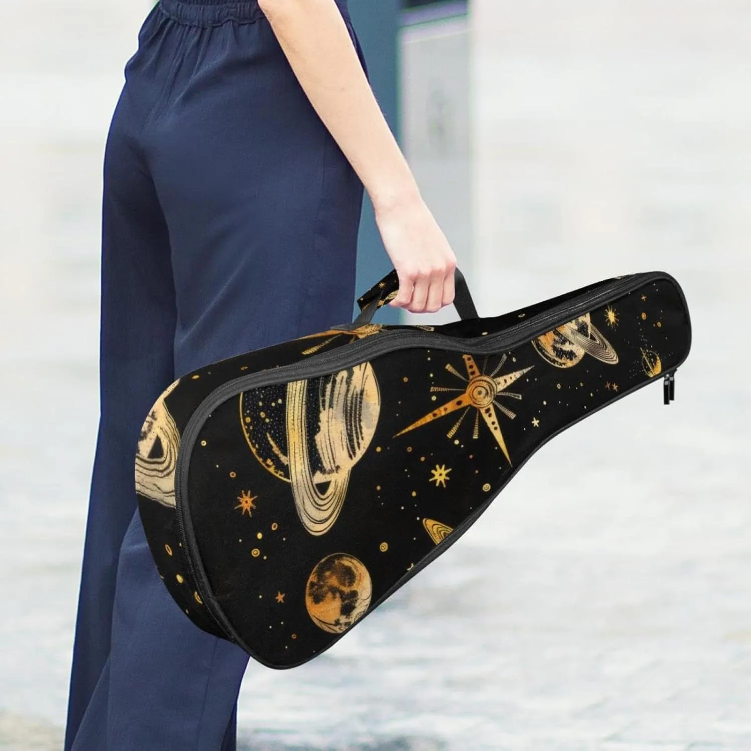 23 Inch Concert Ukulele Case Cool Planets Solar System Galaxy and Stars Pattern Ukulele Padded Bag with Storage and Shoulder Straps