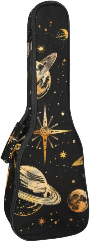 23 Inch Concert Ukulele Case Cool Planets Solar System Galaxy and Stars Pattern Ukulele Padded Bag with Storage and Shoulder Straps