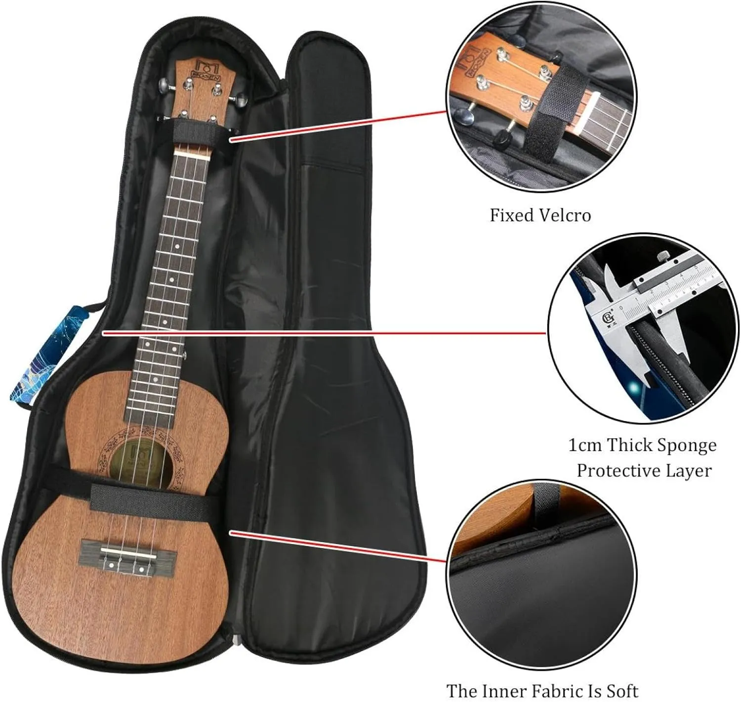 23 Inch Concert Ukulele Case Glowing Blue Jellyfish Seamless Pattern Ukulele Padded Bag with Storage and Shoulder Straps