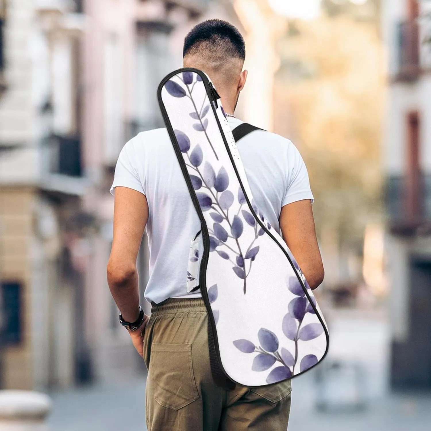 23 Inch Concert Ukulele Case Lavender Flower and Branches Ukulele Padded Bag with Storage and Shoulder Straps