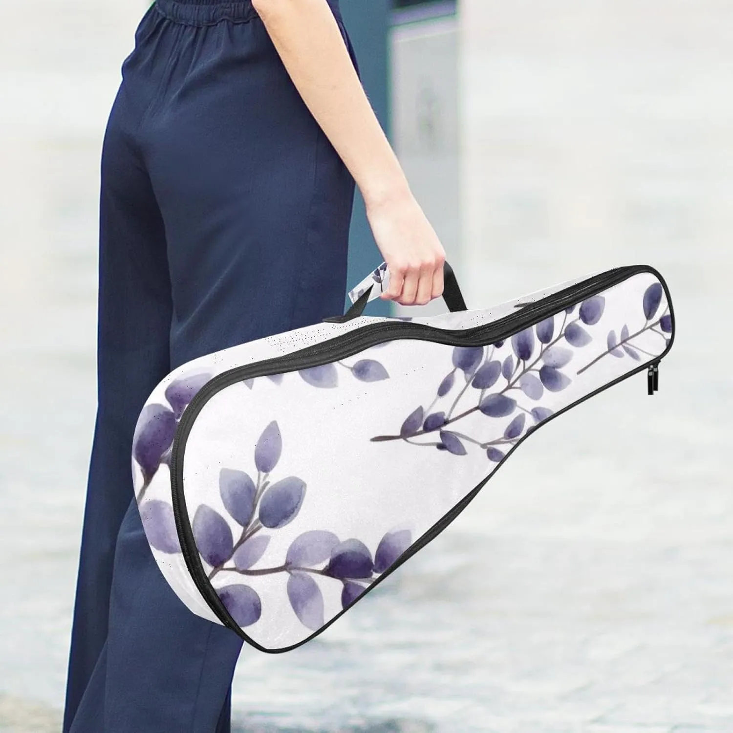 23 Inch Concert Ukulele Case Lavender Flower and Branches Ukulele Padded Bag with Storage and Shoulder Straps