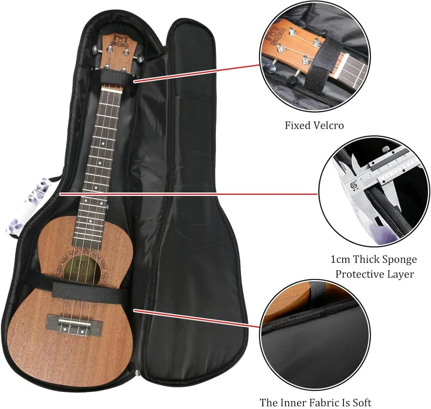 23 Inch Concert Ukulele Case Lavender Flower and Branches Ukulele Padded Bag with Storage and Shoulder Straps