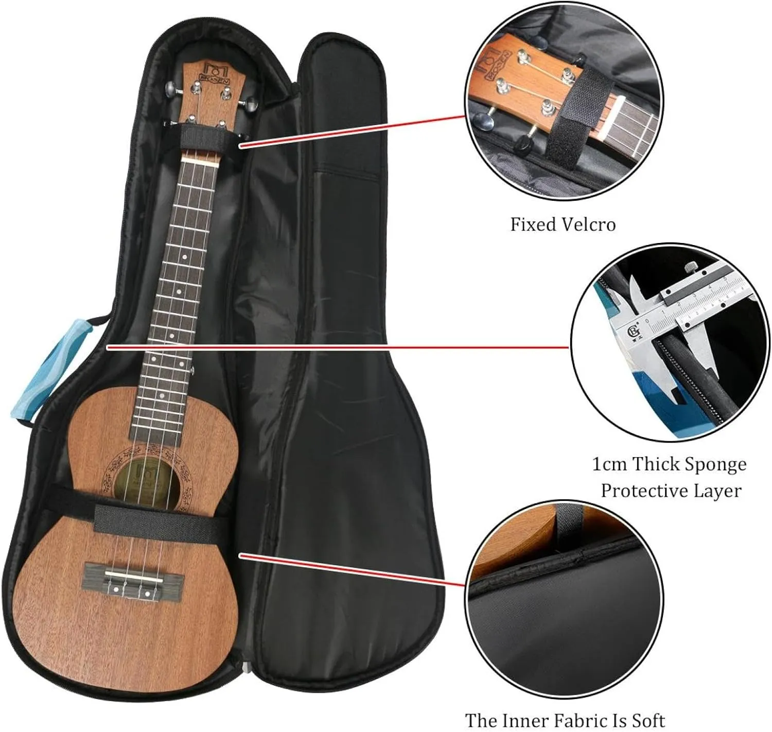 23 Inch Concert Ukulele Case Nautical Sea Tides Pattern Ukulele Padded Bag with Storage and Shoulder Straps