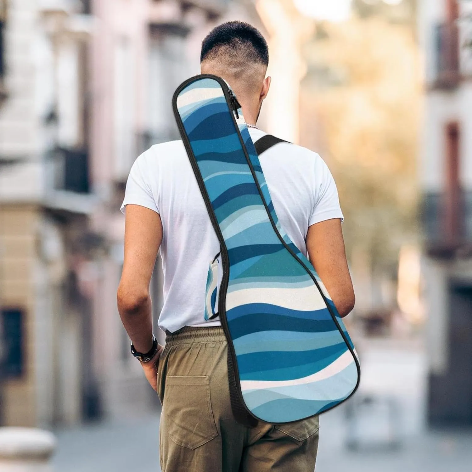 23 Inch Concert Ukulele Case Nautical Sea Tides Pattern Ukulele Padded Bag with Storage and Shoulder Straps