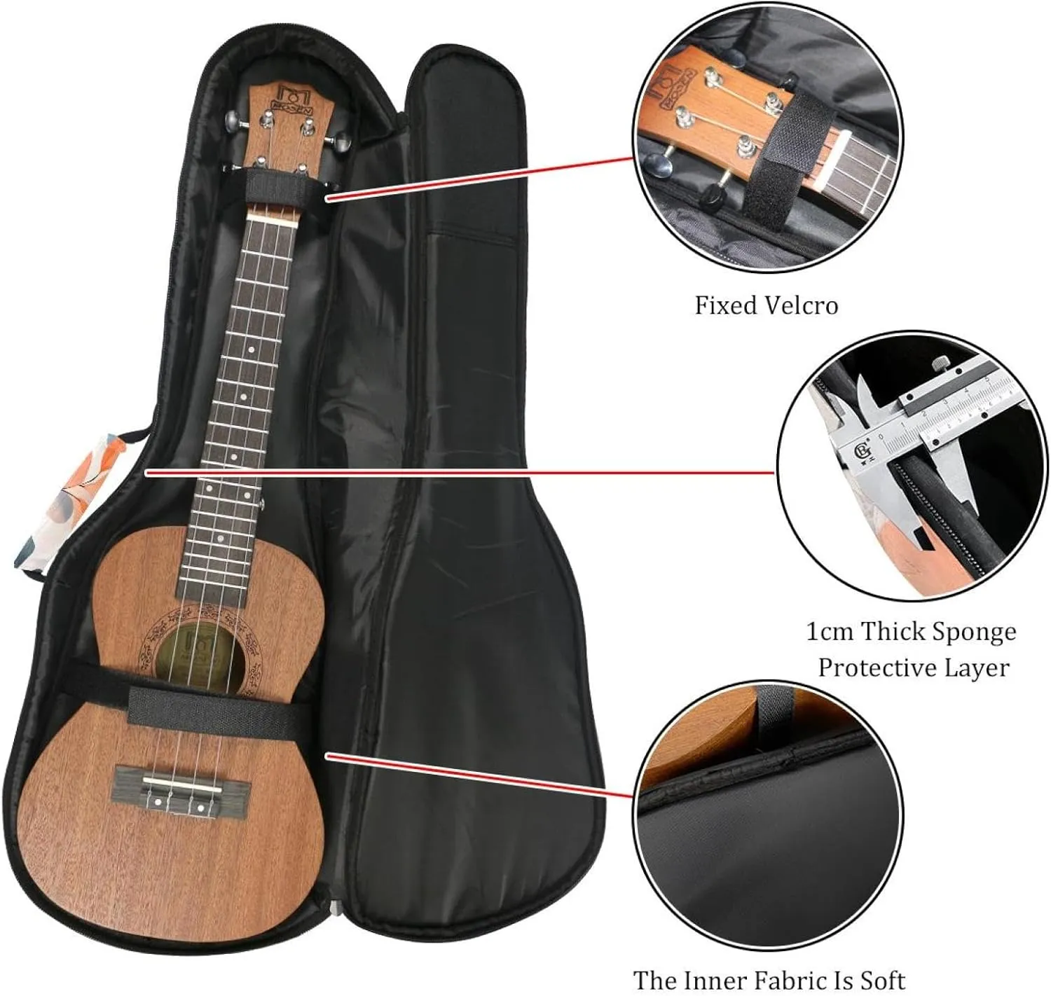 23 Inch Concert Ukulele Case Pink Orange Pastel Peach Floral snd Leaves Ukulele Padded Bag with Storage and Shoulder Straps