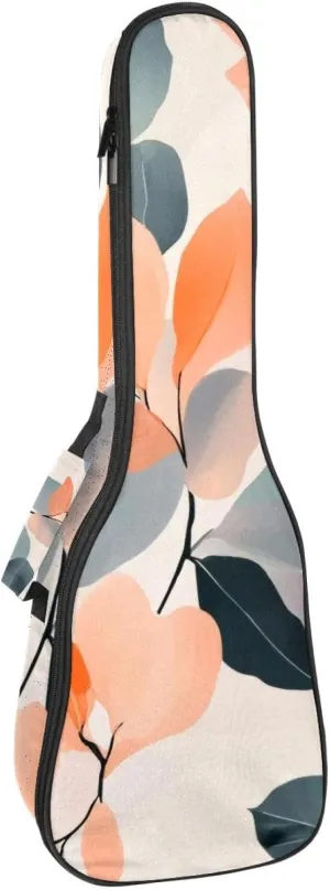 23 Inch Concert Ukulele Case Pink Orange Pastel Peach Floral snd Leaves Ukulele Padded Bag with Storage and Shoulder Straps