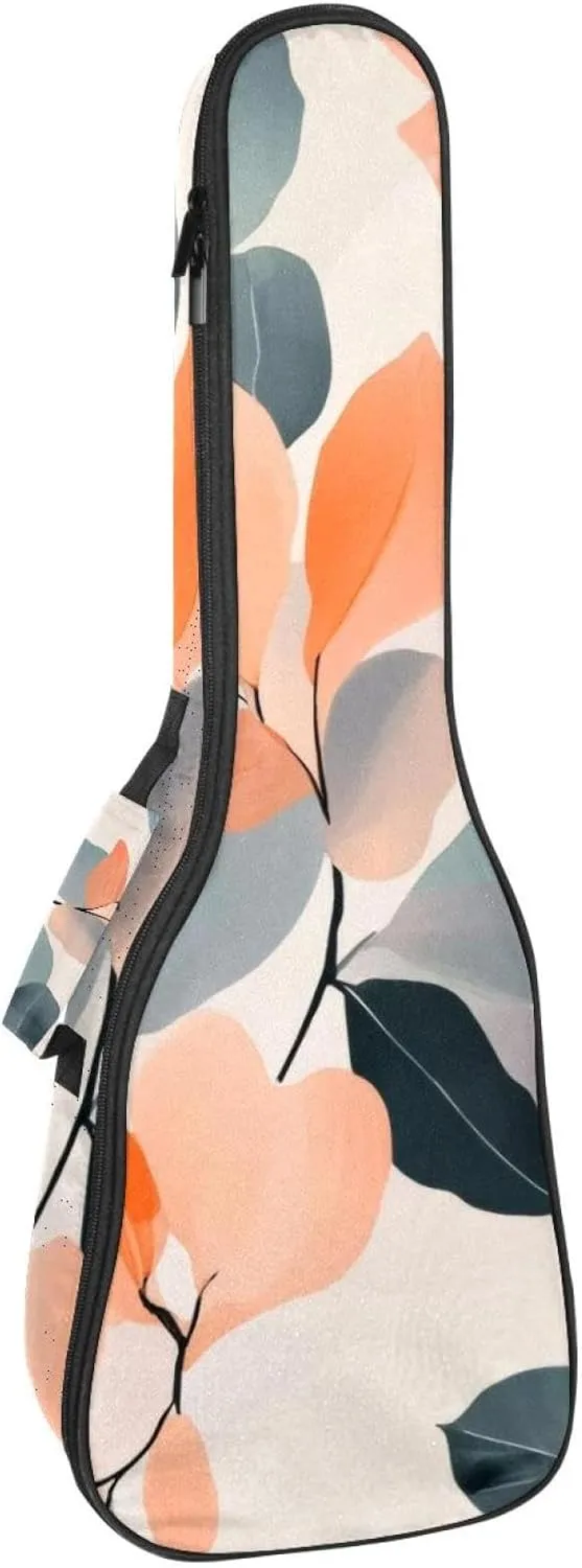 23 Inch Concert Ukulele Case Pink Orange Pastel Peach Floral snd Leaves Ukulele Padded Bag with Storage and Shoulder Straps