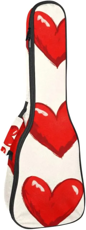 23 Inch Concert Ukulele Case Red Hearts on Cream Background Ukulele Padded Bag with Storage and Shoulder Straps