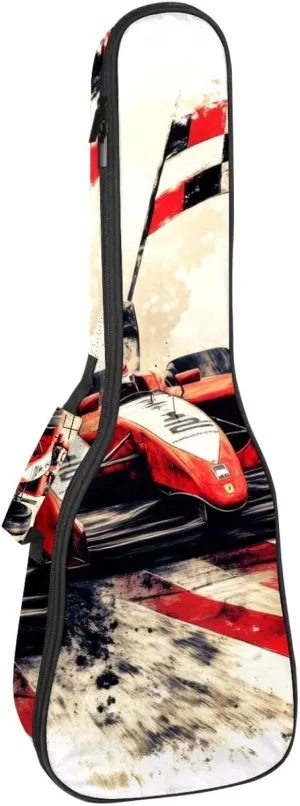 23 Inch Concert Ukulele Case Retro Speeding Racing Car with Checkered Flag Ukulele Padded Bag with Storage and Shoulder Straps