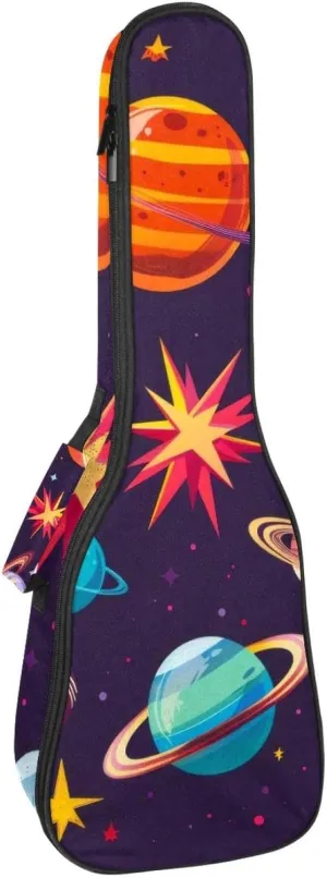 23 Inch Concert Ukulele Case Space Planets and Stars Cartoon Pattern Ukulele Padded Bag with Storage and Shoulder Straps