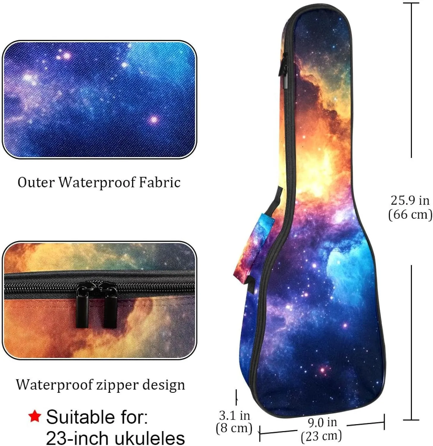 23 Inch Concert Ukulele Case Stary Night Cosmos Universe Astronomy Stary Night Ukulele Padded Bag with Storage and Shoulder Straps