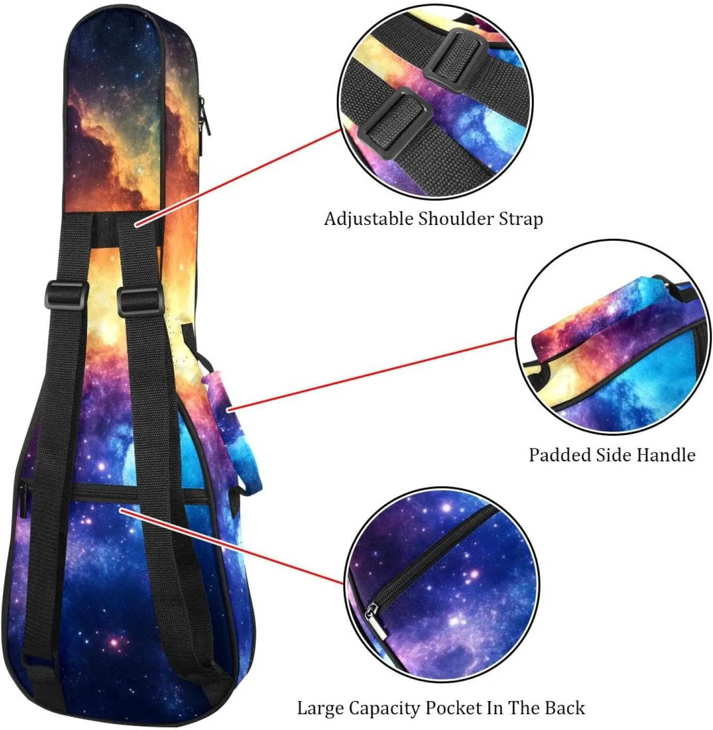 23 Inch Concert Ukulele Case Stary Night Cosmos Universe Astronomy Stary Night Ukulele Padded Bag with Storage and Shoulder Straps