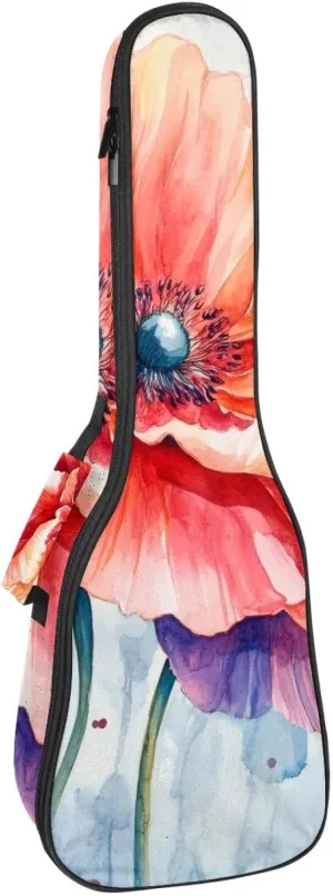 23 Inch Concert Ukulele Case Watercolor Flower Floral Painting Ukulele Padded Bag with Storage and Shoulder Straps