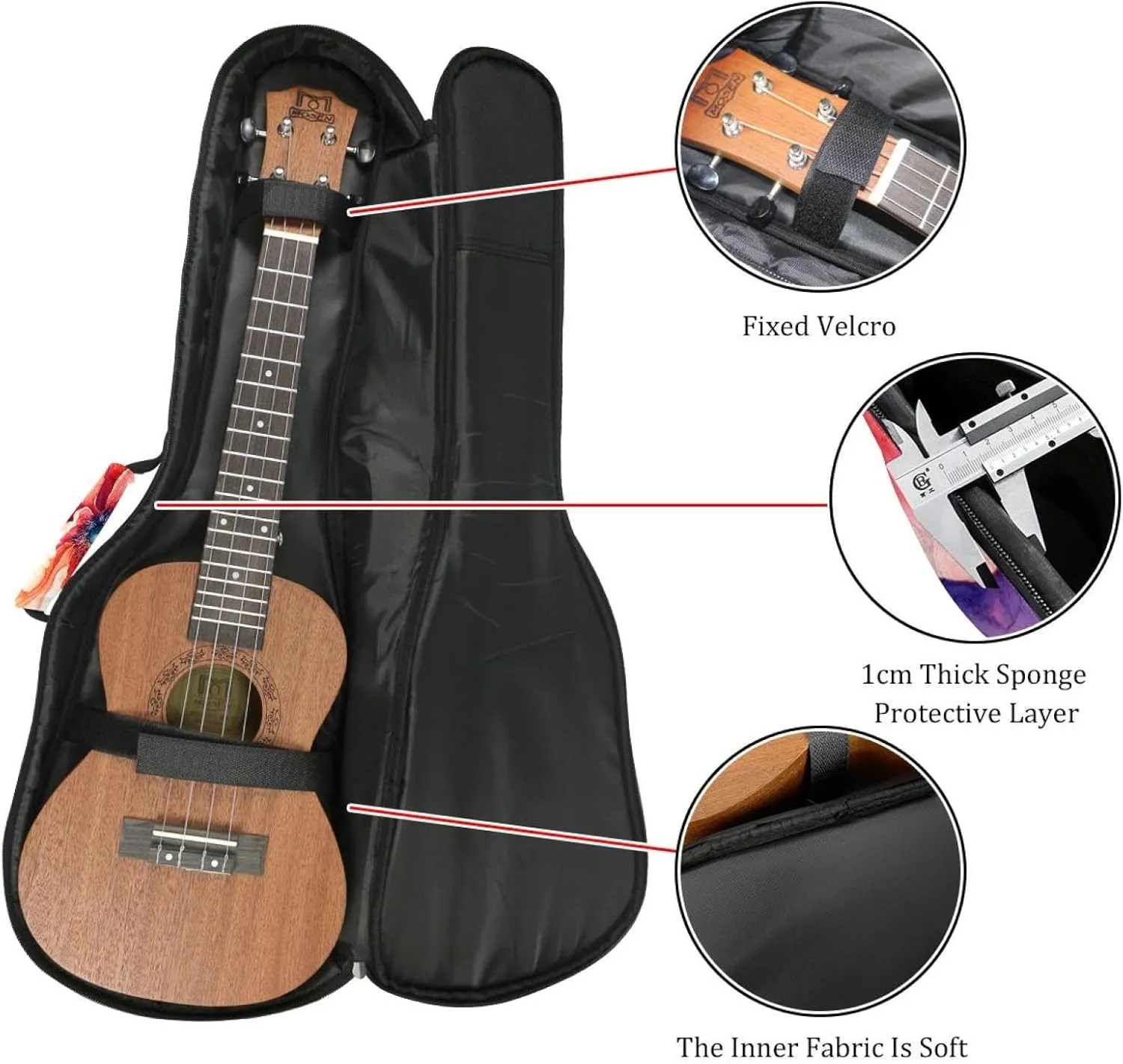 23 Inch Concert Ukulele Case Watercolor Flower Floral Painting Ukulele Padded Bag with Storage and Shoulder Straps