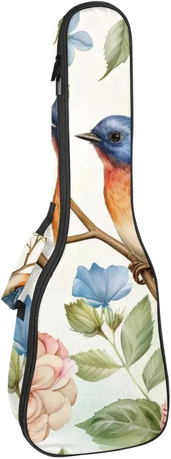 23 Inch Concert Ukulele Case Watercolor Natures Floral Bird and Butterfly Ukulele Padded Bag with Storage and Shoulder Straps