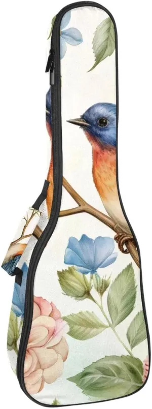 23 Inch Concert Ukulele Case Watercolor Natures Floral Bird and Butterfly Ukulele Padded Bag with Storage and Shoulder Straps
