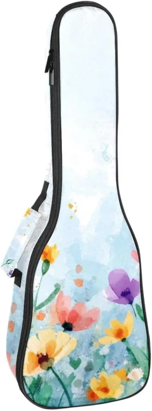 23 Inch Concert Ukulele Case Watercolor Summer Flower Ukulele Padded Bag with Storage and Shoulder Straps
