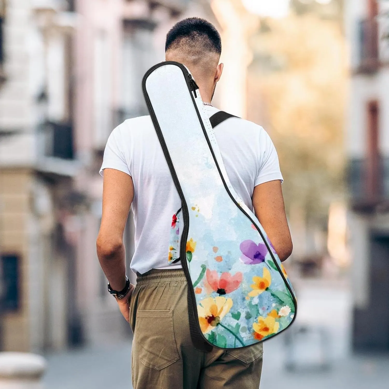 23 Inch Concert Ukulele Case Watercolor Summer Flower Ukulele Padded Bag with Storage and Shoulder Straps