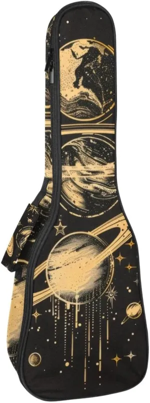 23" Ukulele Bag Planets Solar System Galaxy and Stars Pattern Padding Carry Case Ukulele Cover with Storage and Thick Handle