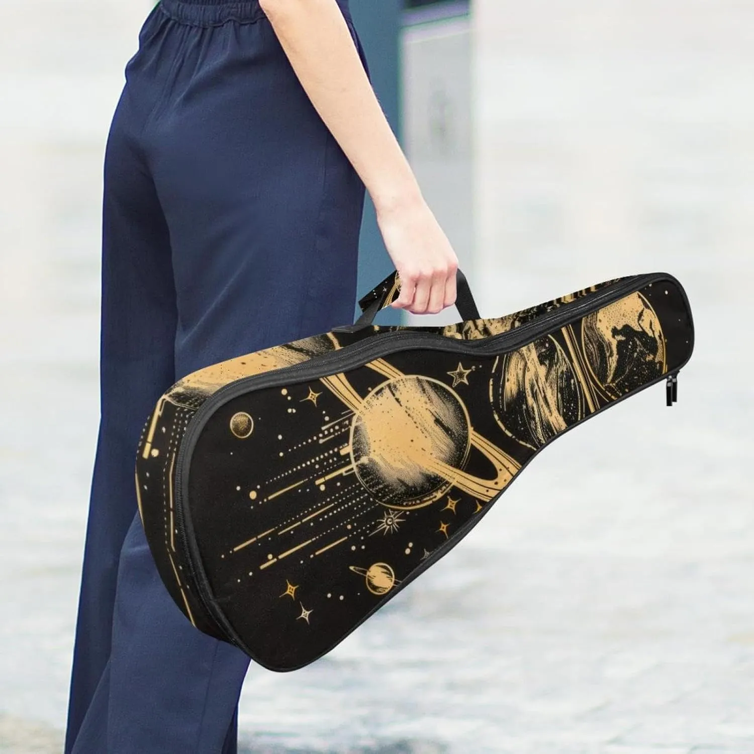 23" Ukulele Bag Planets Solar System Galaxy and Stars Pattern Padding Carry Case Ukulele Cover with Storage and Thick Handle