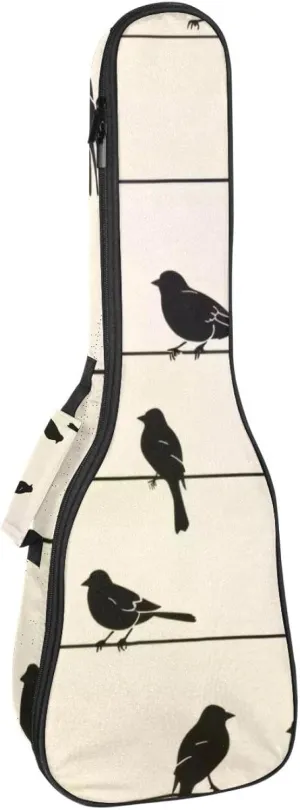 23" Ukulele Bag Sparrow Birds Silhouettes Padding Carry Case Ukulele Cover with Storage and Thick Handle