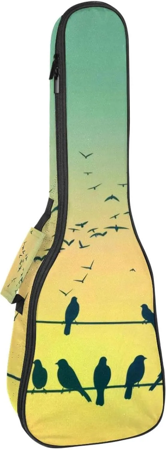 23" Ukulele Bag Spring Nature Sparrow Birds Silhouettes Padding Carry Case Ukulele Cover with Storage and Thick Handle
