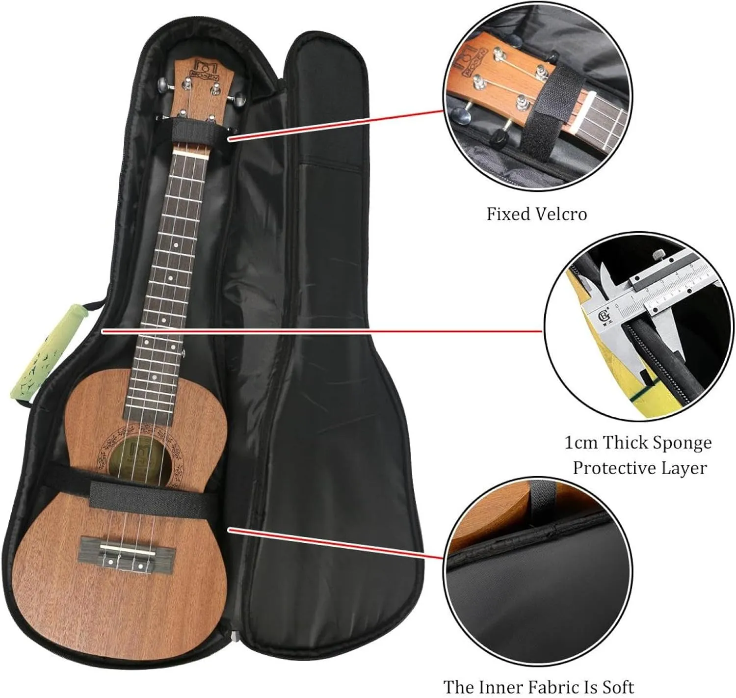 23" Ukulele Bag Spring Nature Sparrow Birds Silhouettes Padding Carry Case Ukulele Cover with Storage and Thick Handle