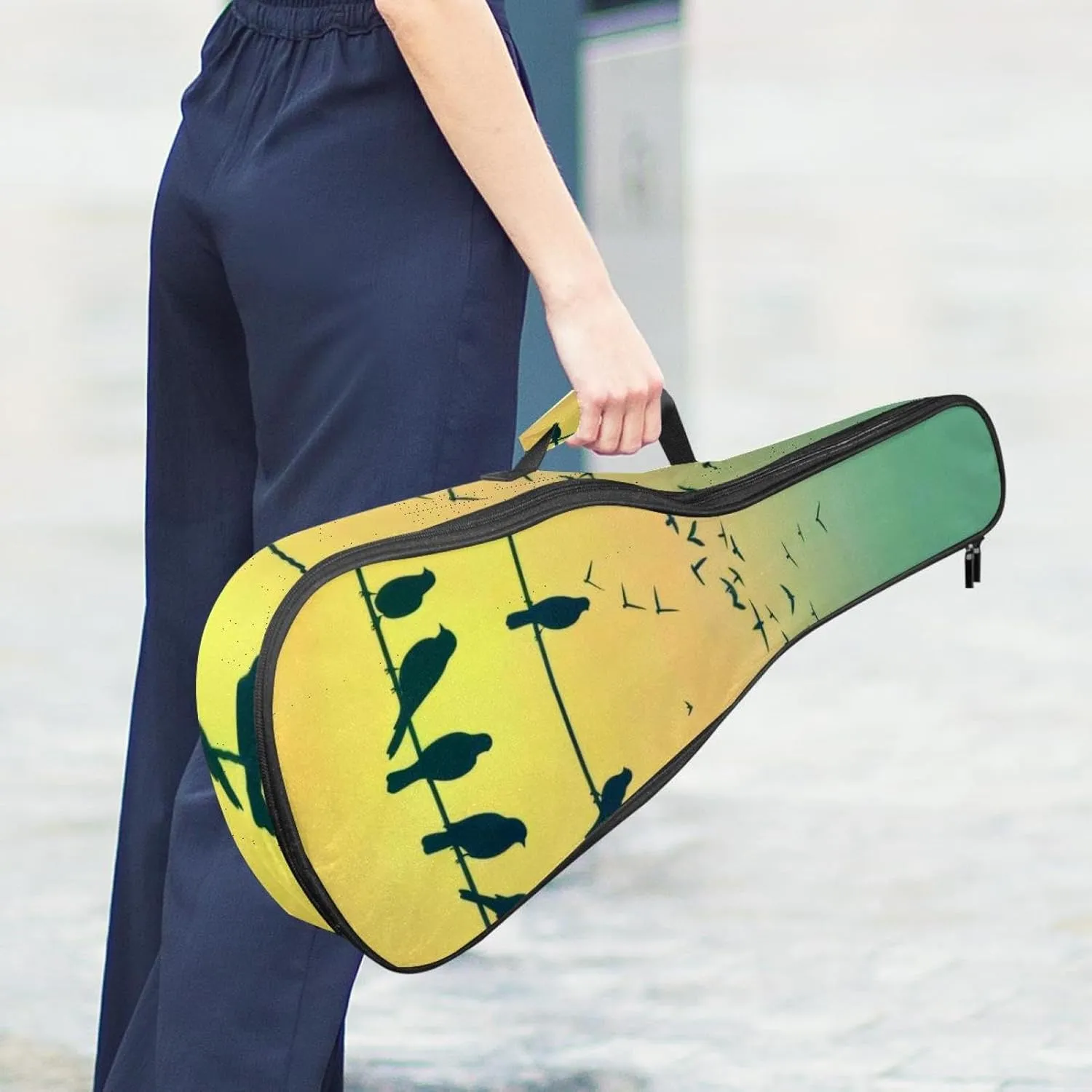 23" Ukulele Bag Spring Nature Sparrow Birds Silhouettes Padding Carry Case Ukulele Cover with Storage and Thick Handle